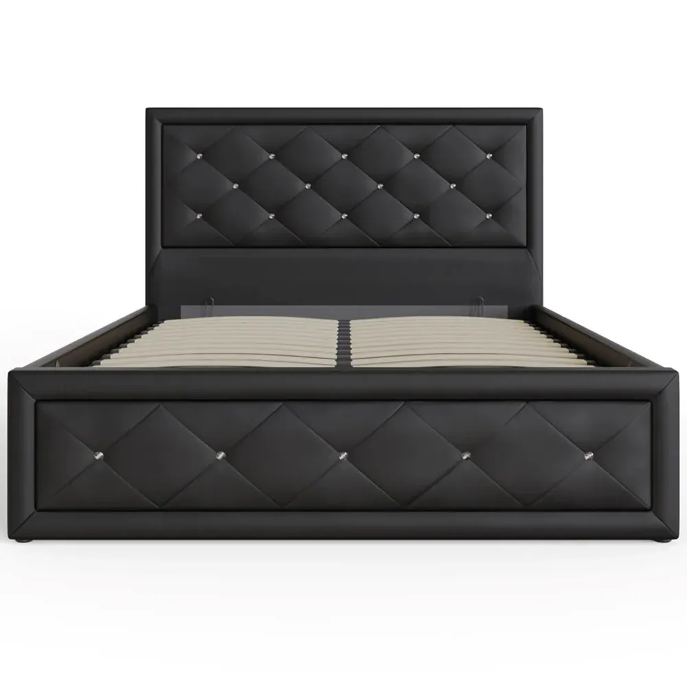 Hollywood King Size Ottoman Bed with Storage - Black, Faux Leather