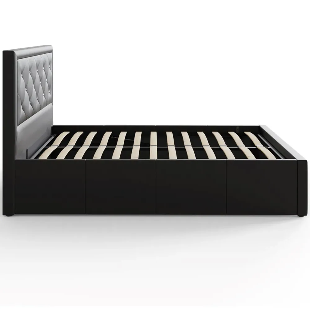 Hollywood King Size Ottoman Bed with Storage - Black, Faux Leather