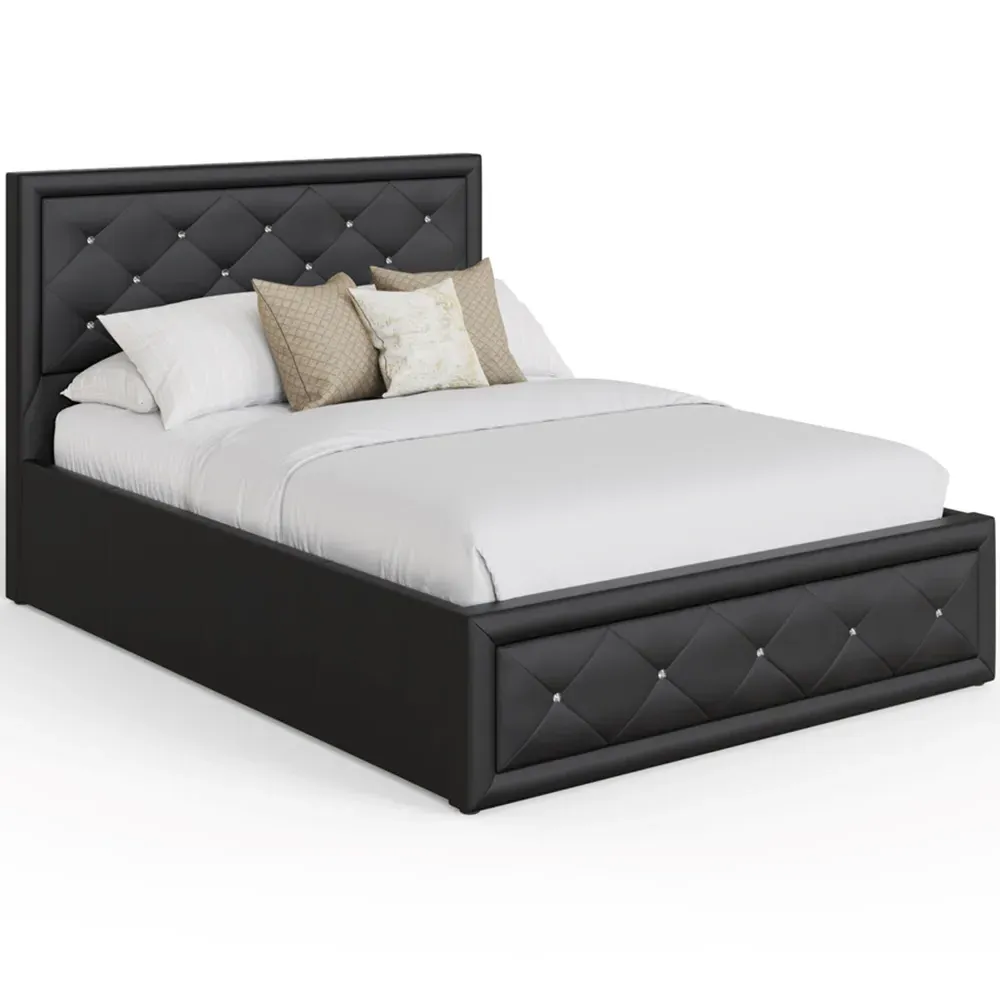 Hollywood King Size Ottoman Bed with Storage - Black, Faux Leather