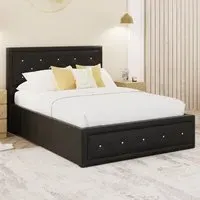 Hollywood King Size Ottoman Bed with Storage - Black, Faux Leather