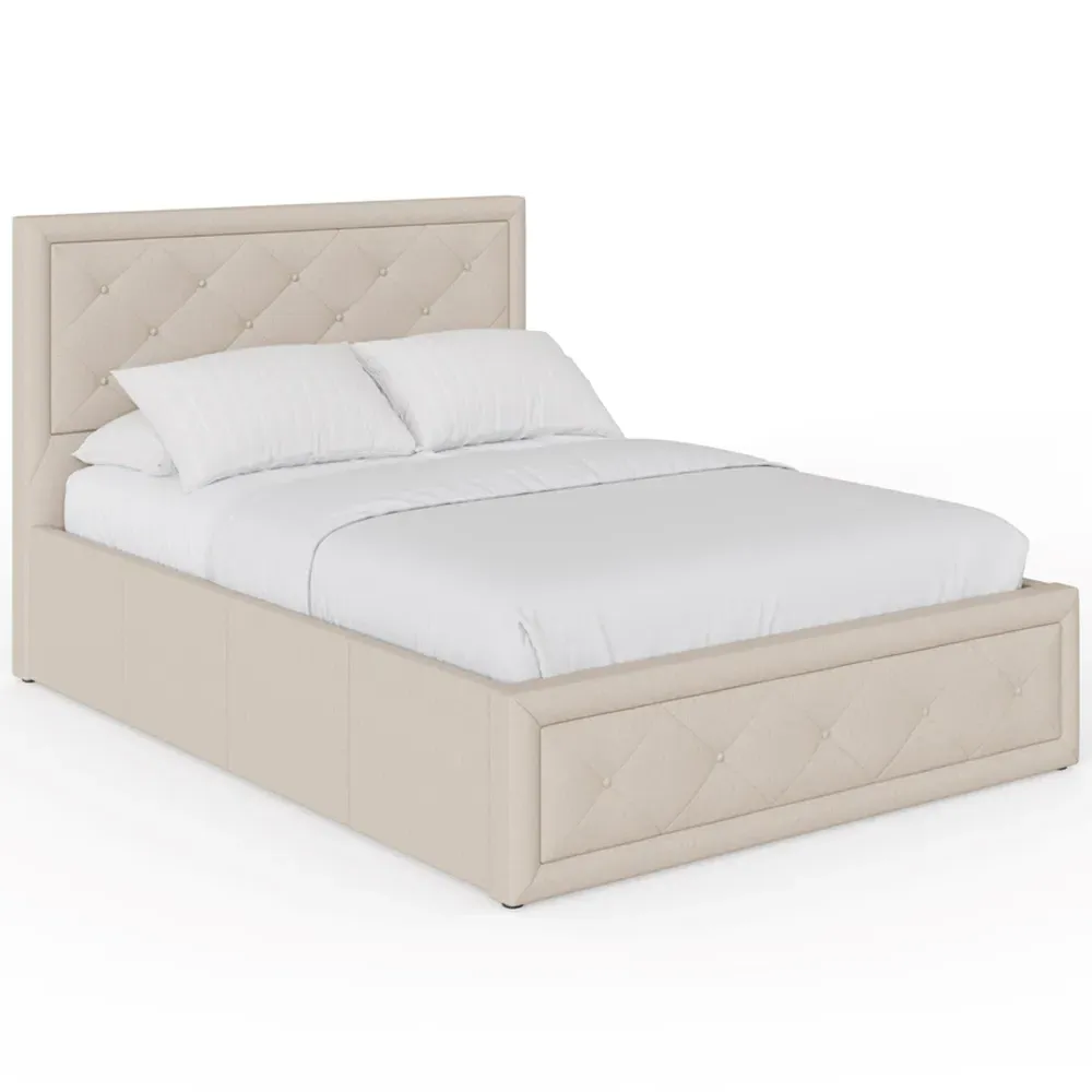Hollywood King Size Ottoman Bed with Storage - Cream, Hopsack