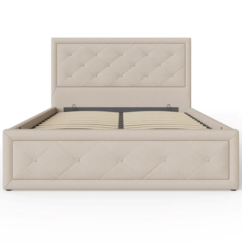Hollywood King Size Ottoman Bed with Storage - Cream, Hopsack