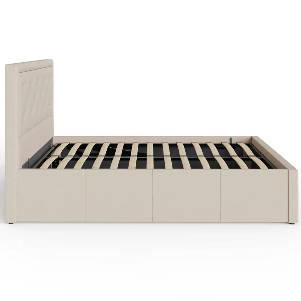 Hollywood King Size Ottoman Bed with Storage - Cream, Hopsack