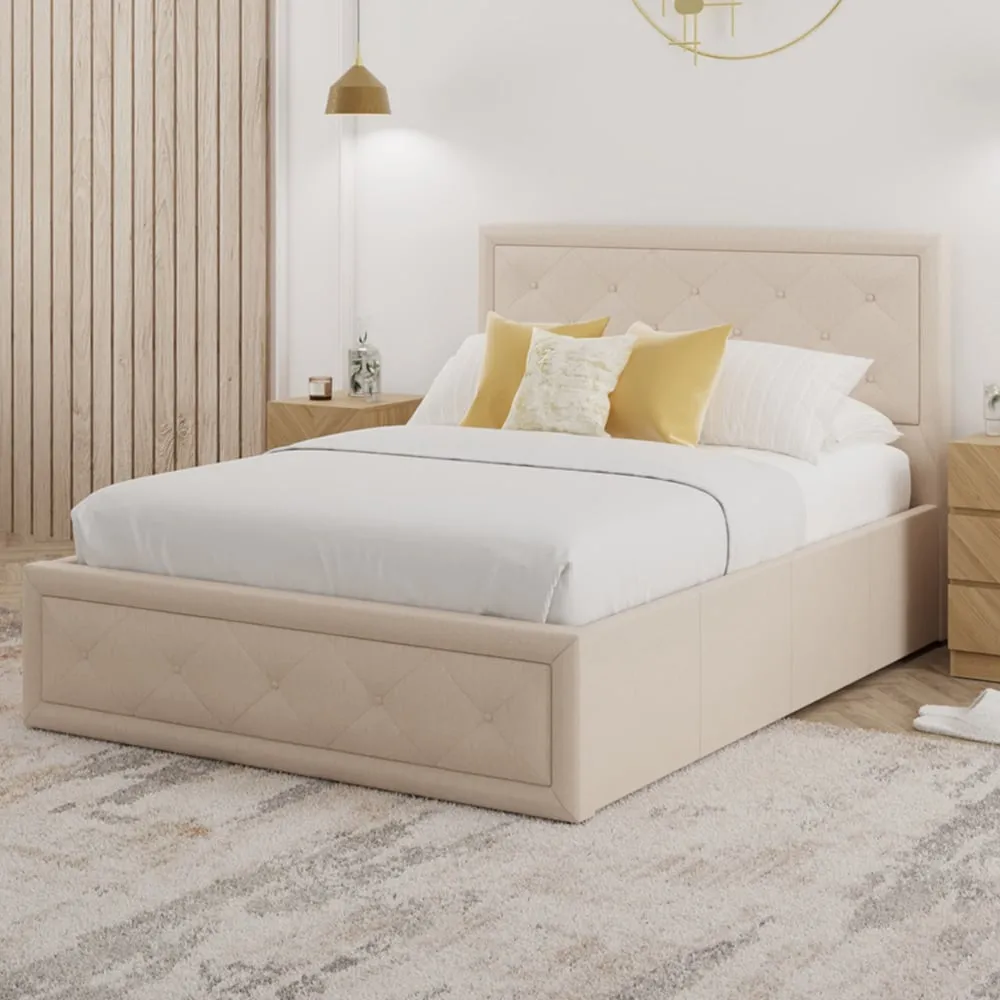 Hollywood King Size Ottoman Bed with Storage - Cream, Hopsack