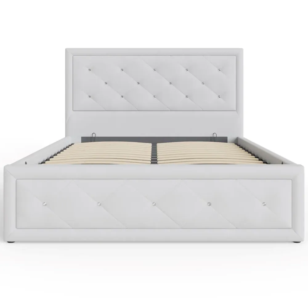 Hollywood King Size Ottoman Bed with Storage - White, Faux Leather