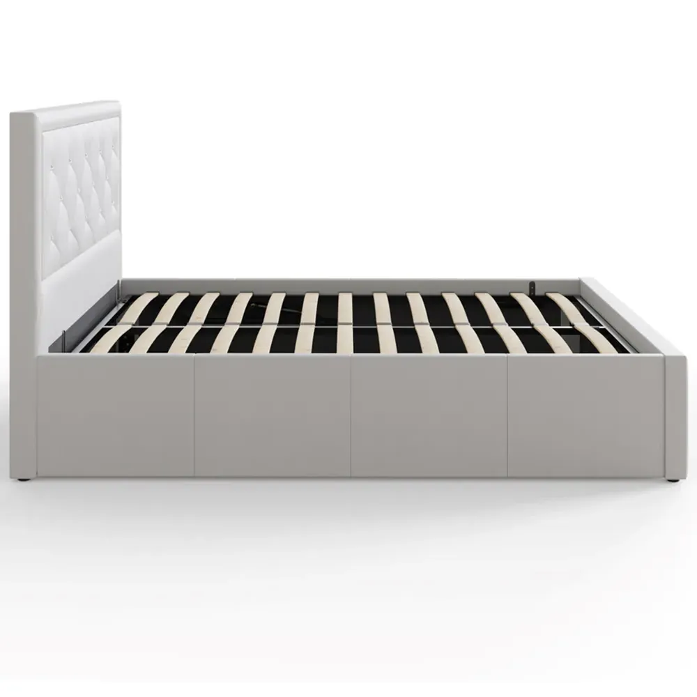 Hollywood King Size Ottoman Bed with Storage - White, Faux Leather