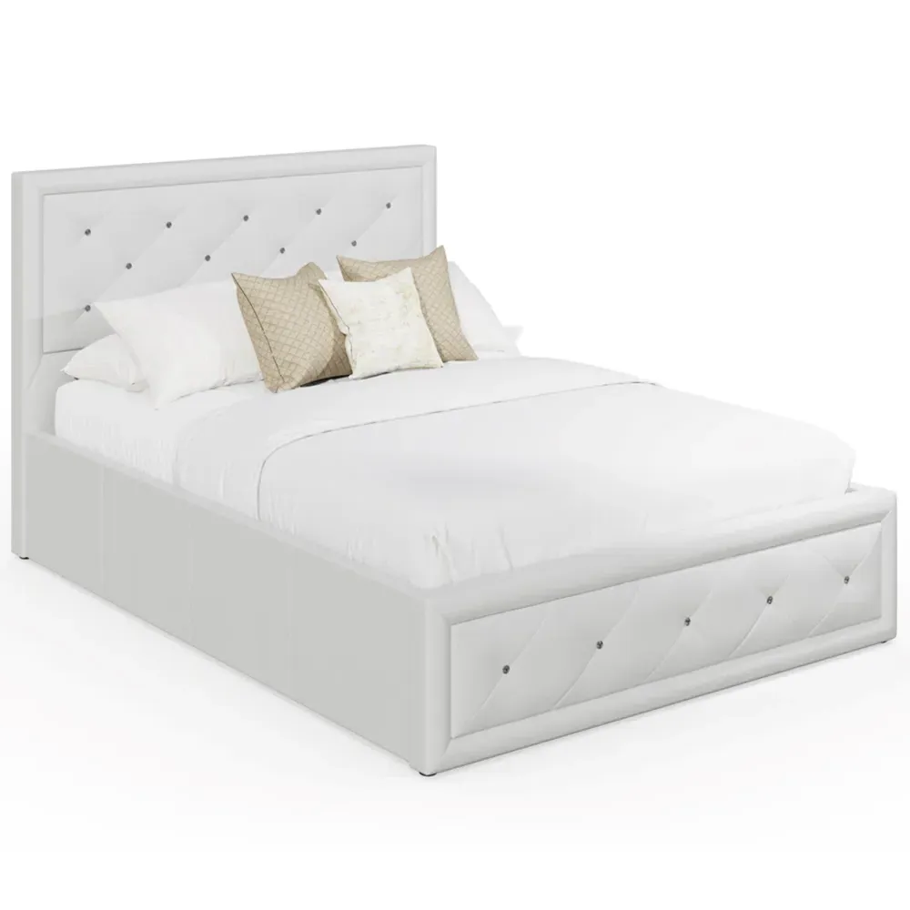 Hollywood King Size Ottoman Bed with Storage - White, Faux Leather