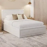 Hollywood King Size Ottoman Bed with Storage - White, Faux Leather