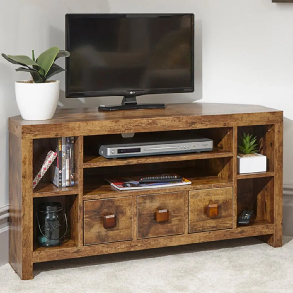 Jakarta 3 Drawer 6 Shelf Corner TV Unit - Mango Yellow
