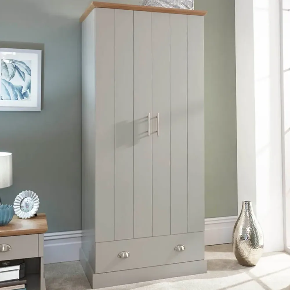 Kendal 2 Door Wardrobe with Drawer - Grey, Oak image