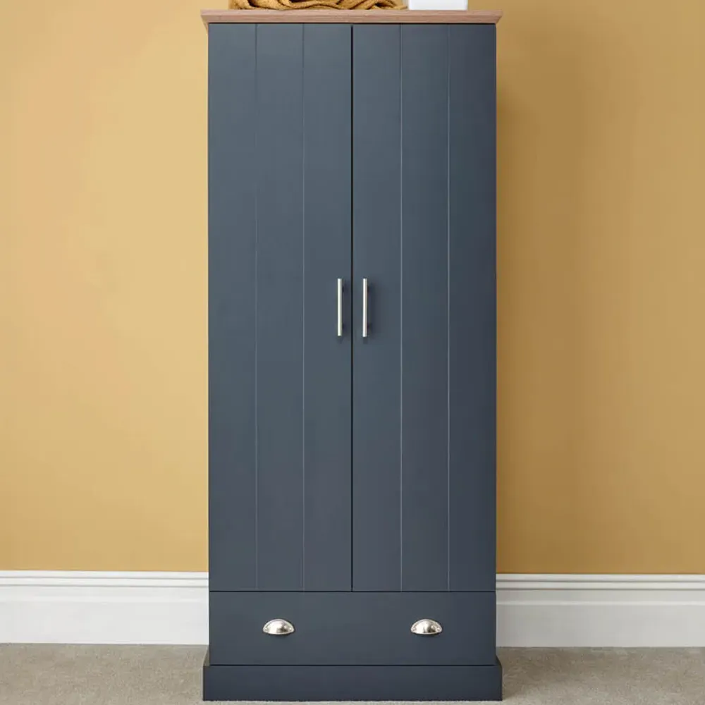 Kendal 2 Door Wardrobe with Drawer - Slate Blue, Oak