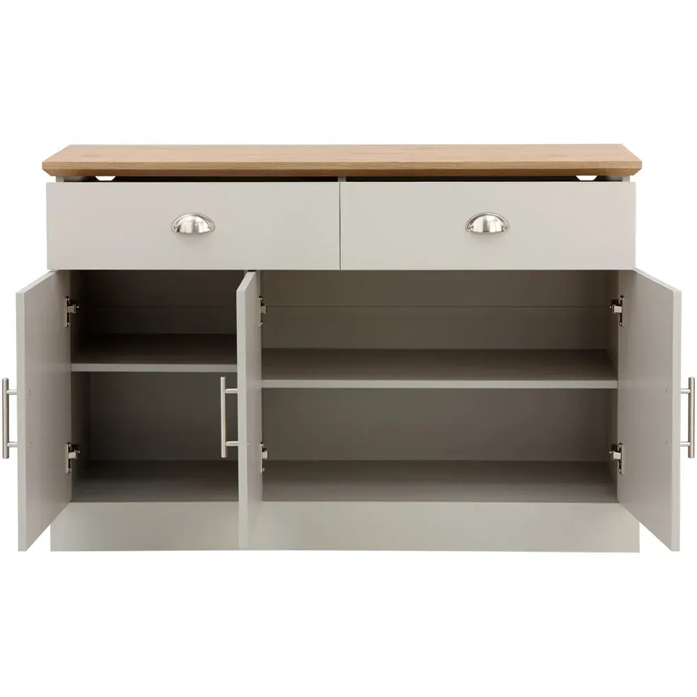 Kendal 3 Door 2 Drawer Large Sideboard - Grey, Oak Effect