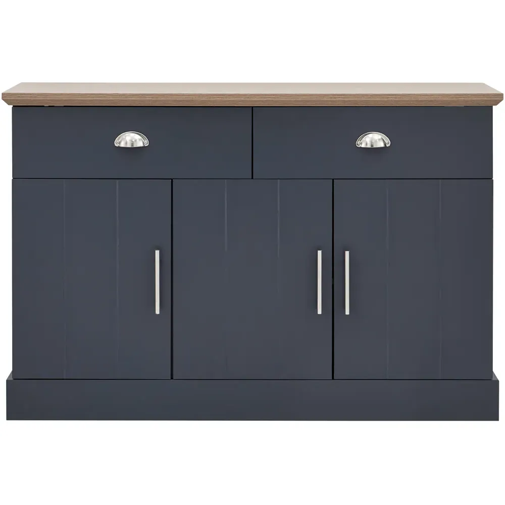 Kendal 3 Door 2 Drawer Large Sideboard - Slate Blue, Oak Effect