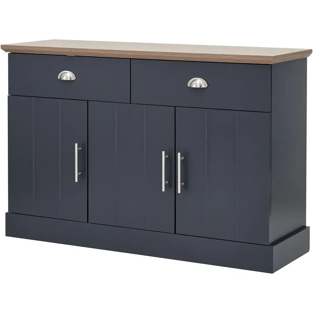 Kendal 3 Door 2 Drawer Large Sideboard - Slate Blue, Oak Effect