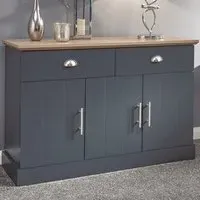 Kendal 3 Door 2 Drawer Large Sideboard - Slate Blue, Oak Effect