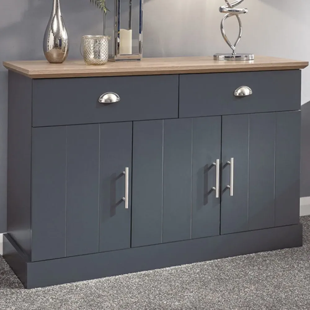 Kendal 3 Door 2 Drawer Large Sideboard - Slate Blue, Oak Effect