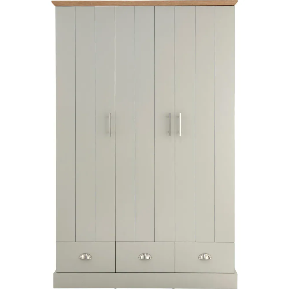 Kendal 3 Door 3 Drawer Wardrobe - Grey, Oak Effect