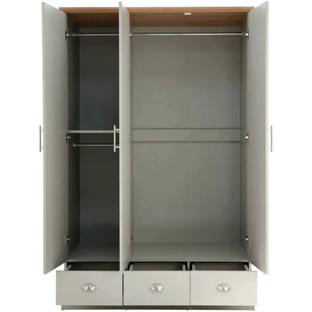 Kendal 3 Door 3 Drawer Wardrobe - Grey, Oak Effect