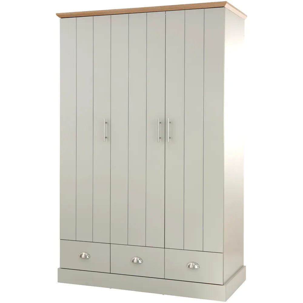 Kendal 3 Door 3 Drawer Wardrobe - Grey, Oak Effect