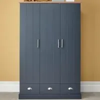 Kendal 3 Door 3 Drawer Wardrobe - Slate Blue, Oak Effect