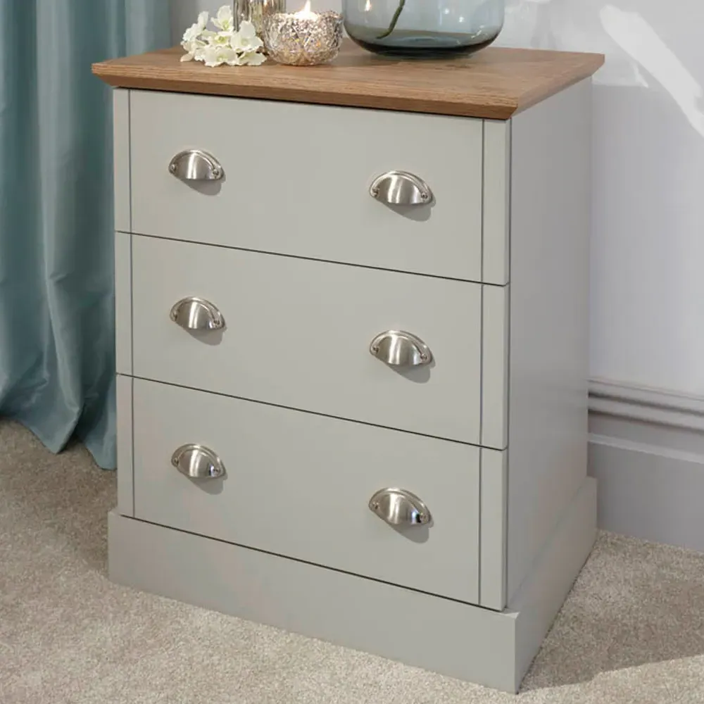 Kendal 3 Drawer Chest of Drawers - Grey, Oak Effect image