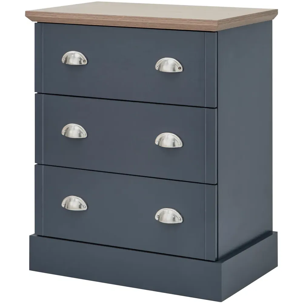 Kendal 3 Drawer Chest of Drawers - Slate Blue, Oak