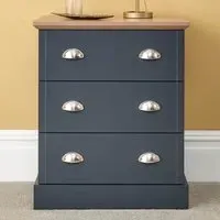 Kendal 3 Drawer Chest of Drawers - Slate Blue, Oak