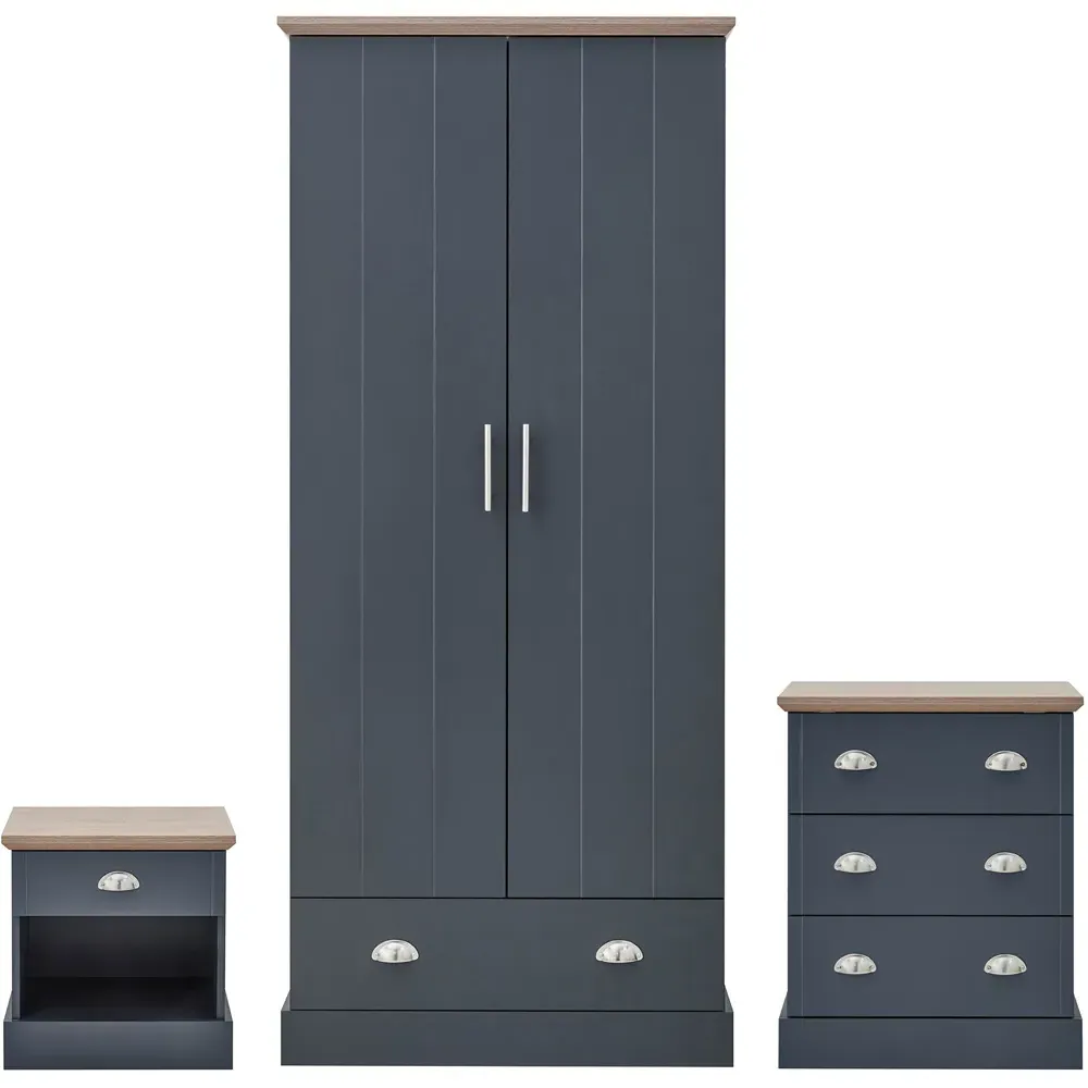 Kendal 3 Piece Bedroom Furniture Set - Slate Blue, Oak