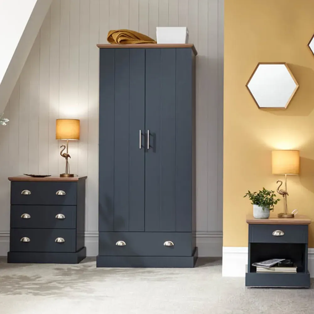 Kendal 3 Piece Bedroom Furniture Set - Slate Blue, Oak