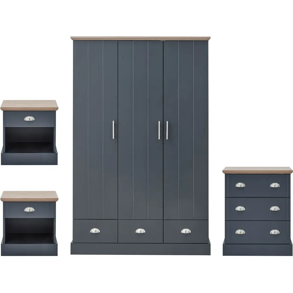 Kendal 4 Piece Bedroom Furniture Set - Blue, Oak