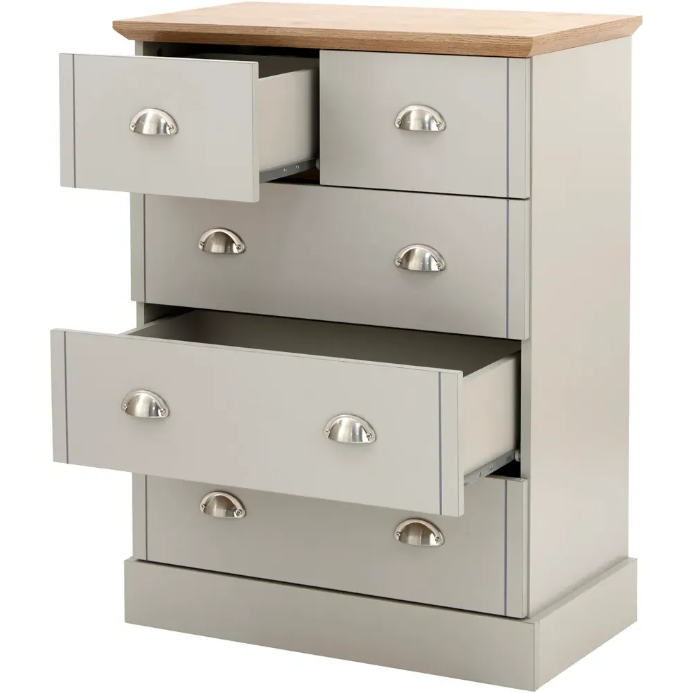 Kendal 5 Drawer Chest of Drawers - Grey, Oak Effect