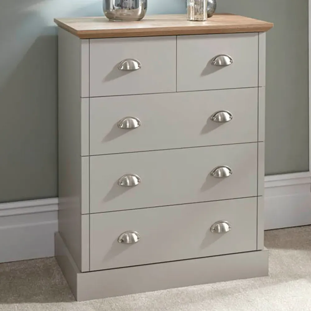 Kendal 5 Drawer Chest of Drawers - Grey, Oak Effect