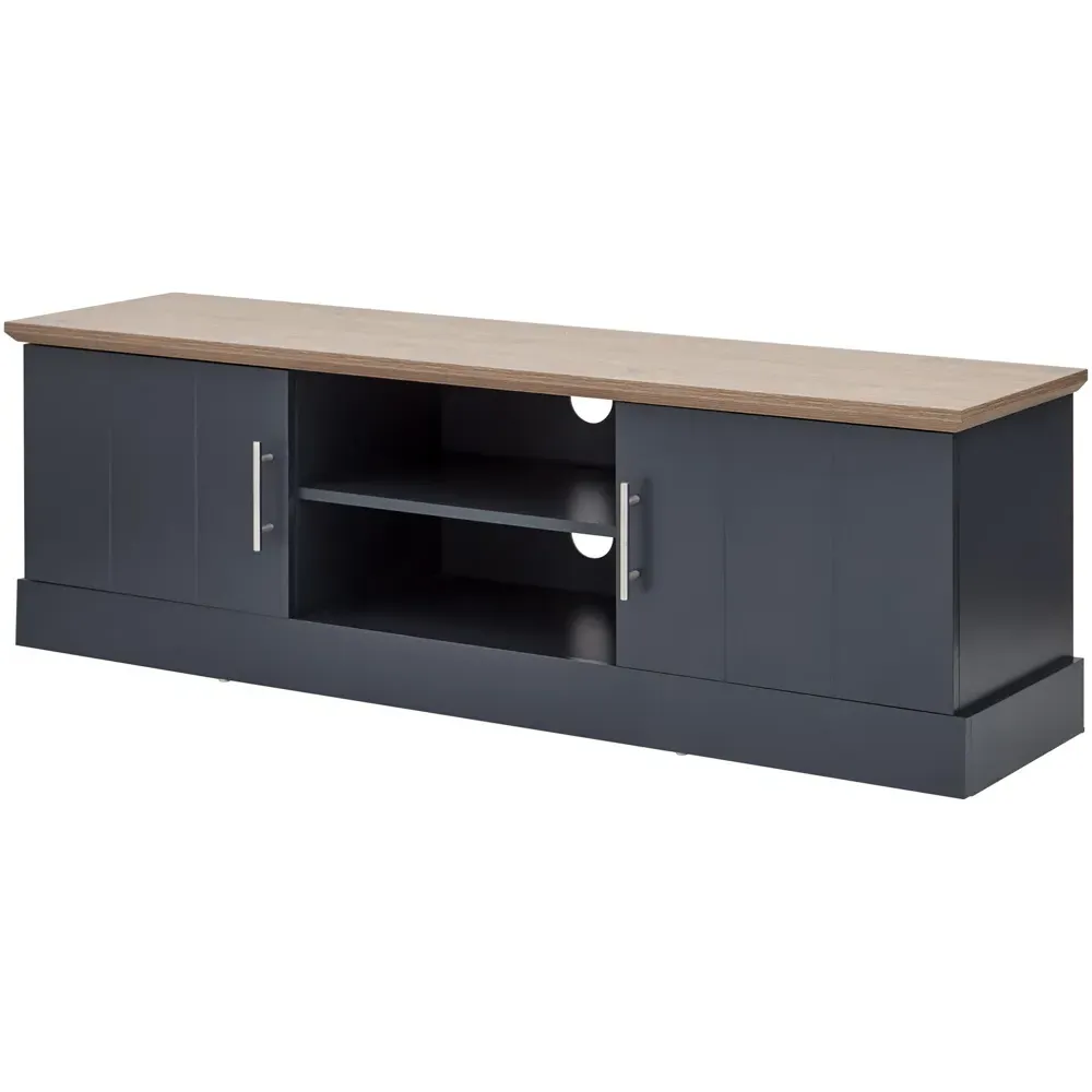 Kendal Large TV Unit with Storage - Blue, Oak