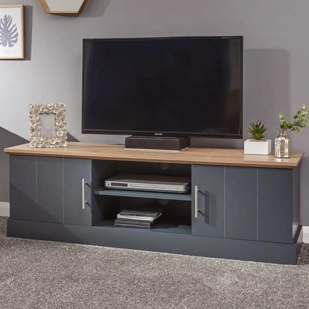 Kendal Large TV Unit with Storage - Blue, Oak