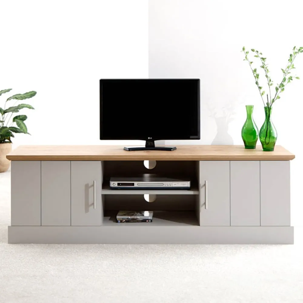 Kendal Large TV Unit with Storage - Grey, Oak