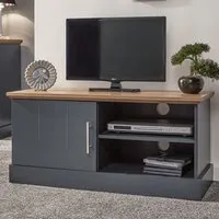 Kendal Small TV Unit with Storage - Blue, Oak