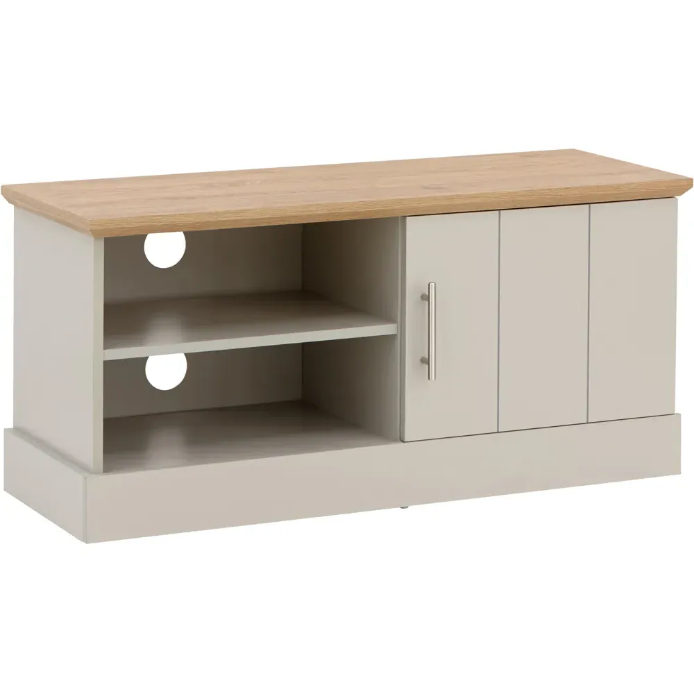 Kendal Small TV Unit with Storage - Grey, Oak