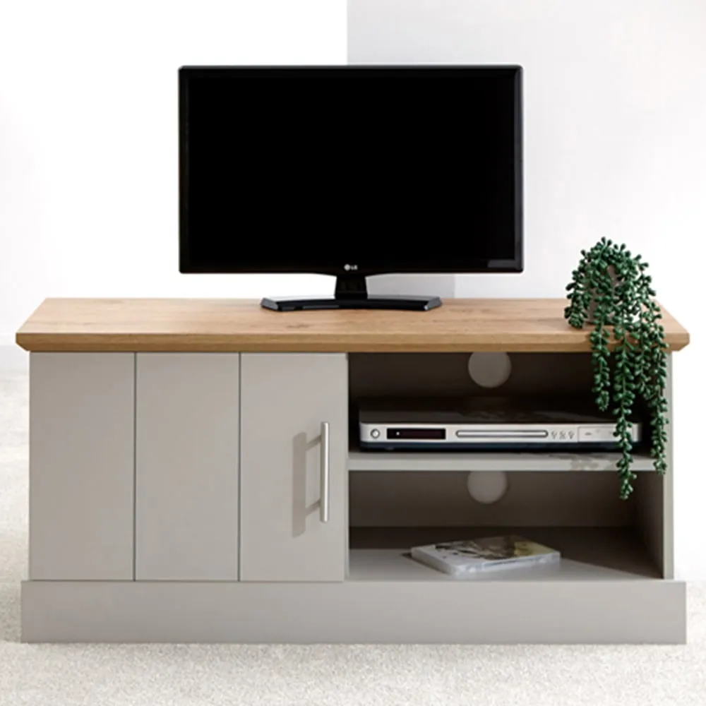 Kendal Small TV Unit with Storage - Grey, Oak
