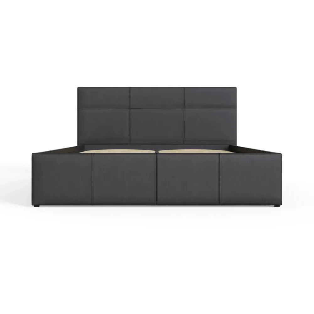 King Size Ottoman Bed with Storage - Black, Faux Leather