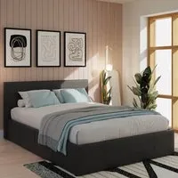 King Size Ottoman Bed with Storage - Black, Faux Leather