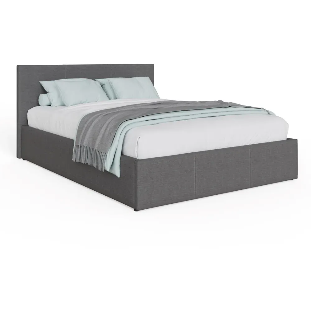 King Size Ottoman Bed with Storage - Grey, Faux Leather