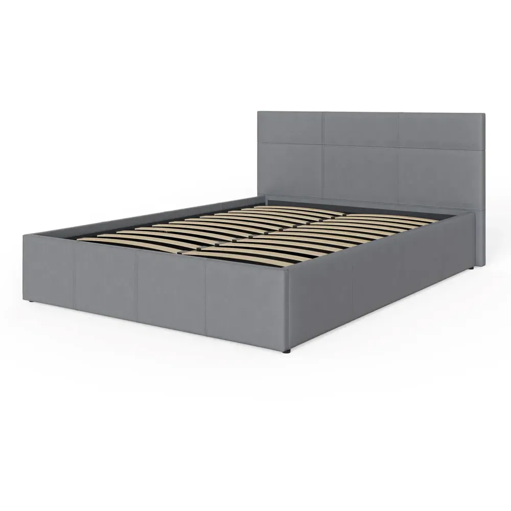 King Size Ottoman Bed with Storage - Grey, Faux Leather
