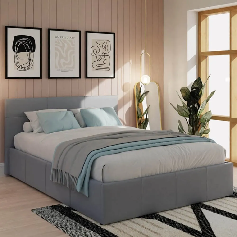 King Size Ottoman Bed with Storage - Grey, Faux Leather