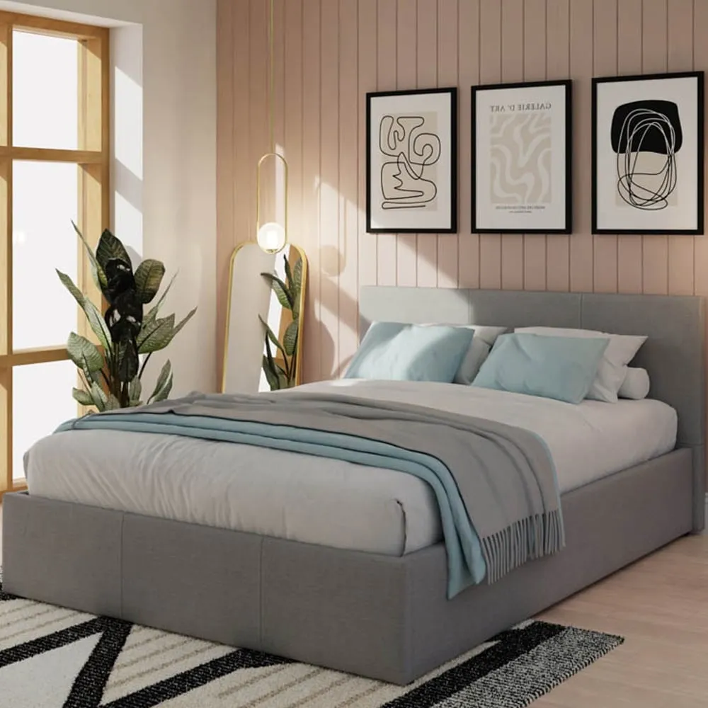 King Size Ottoman Bed with Storage - Grey, Faux Leather