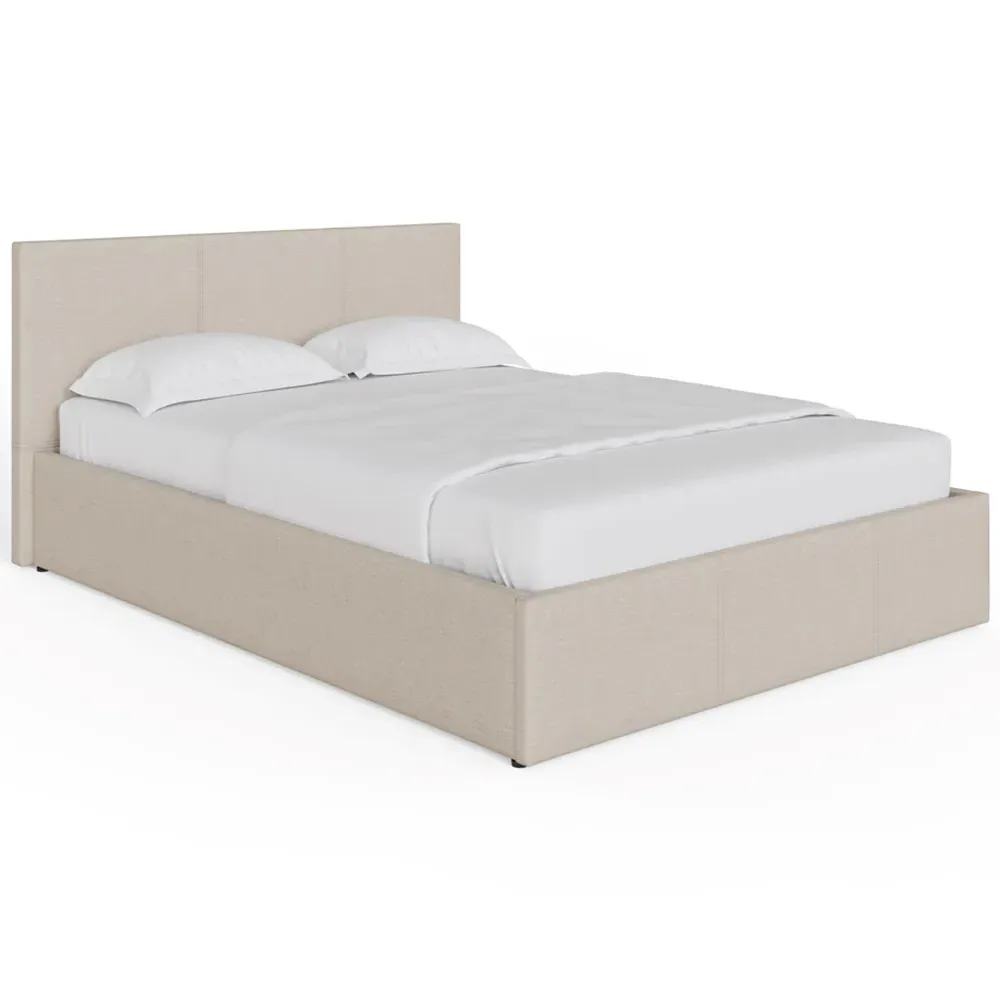 King Size Side Lift Ottoman Bed - Cream, Hopsack