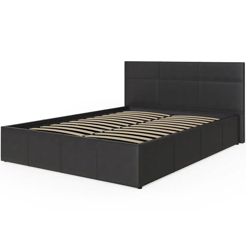 King Size Side Lift Ottoman Bed with Storage - Black, Faux Leather
