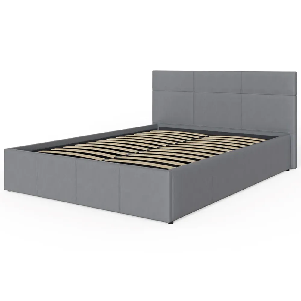 King Size Side Lift Ottoman Bed with Storage - Grey, Faux Leather