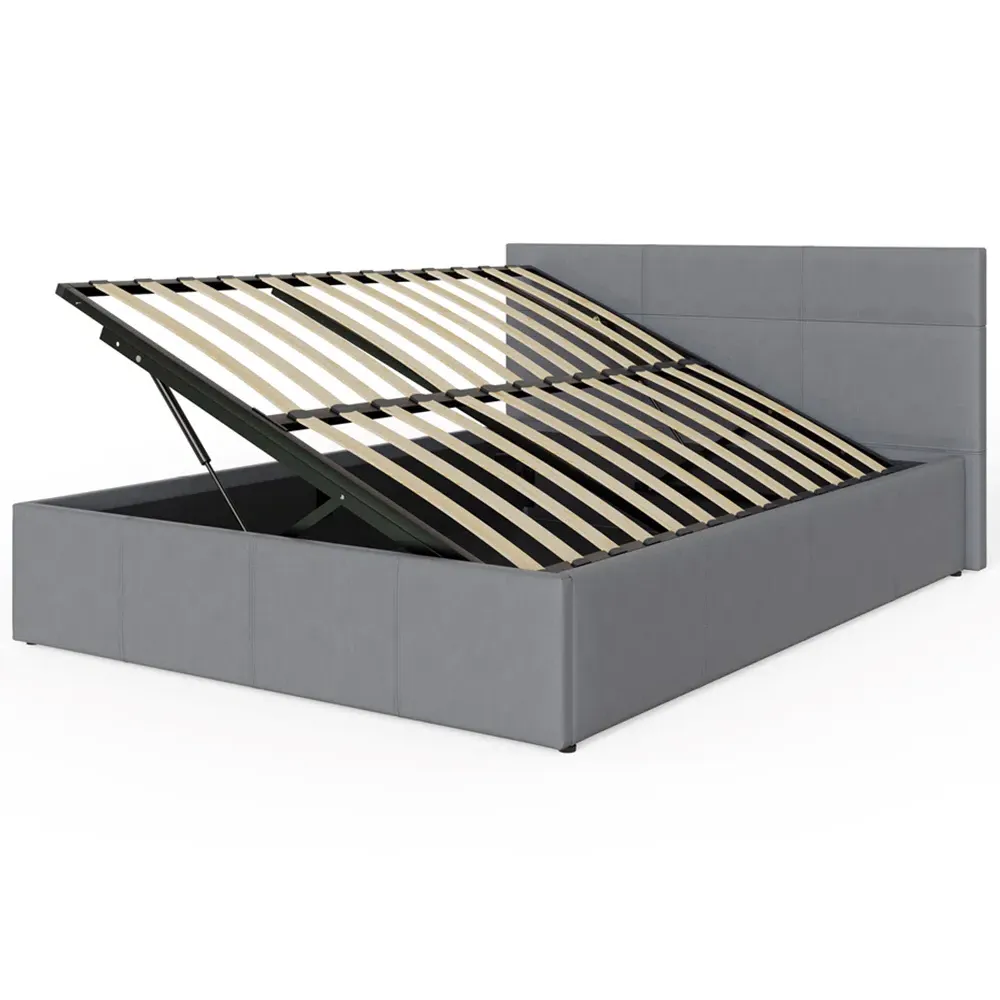 King Size Side Lift Ottoman Bed with Storage - Grey, Faux Leather