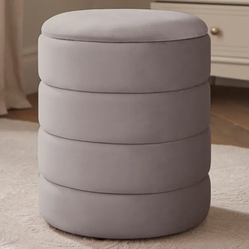 Klara Storage Stool with Hidden Compartment - Grey, Velvet