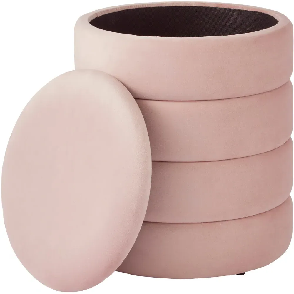 Klara Storage Stool with Hidden Compartment - Pink, Velvet